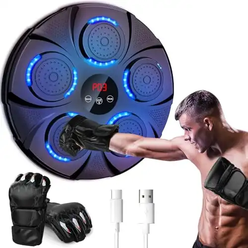 semai Music Boxing Machine, LED Musik Boxmaschine, Wandmontiertes Boxziel, Unterstützt Bluetooth, 9Geschwindigkeitsmodi und Zählmodus Für Erwachsene und Kinder Exercise/Stress Release