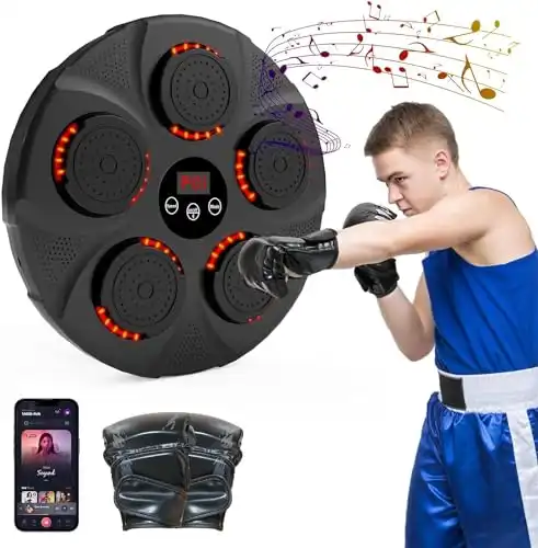 Music Boxing Machine, Intelligente Elektronische Boxmaschine wandmontiert mit LED-Licht, Elektronische Boxmaschine mit Bluetooth mit Boxhandschuhen für den Innenbereich, Kinder/Erwachsene