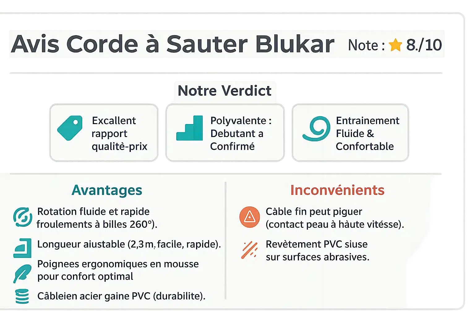 Blukar Corde à sauter avec roulements 360° et poignées ergonomiques