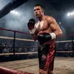 Boxeur musclé en tenue rouge dans un ring professionnel