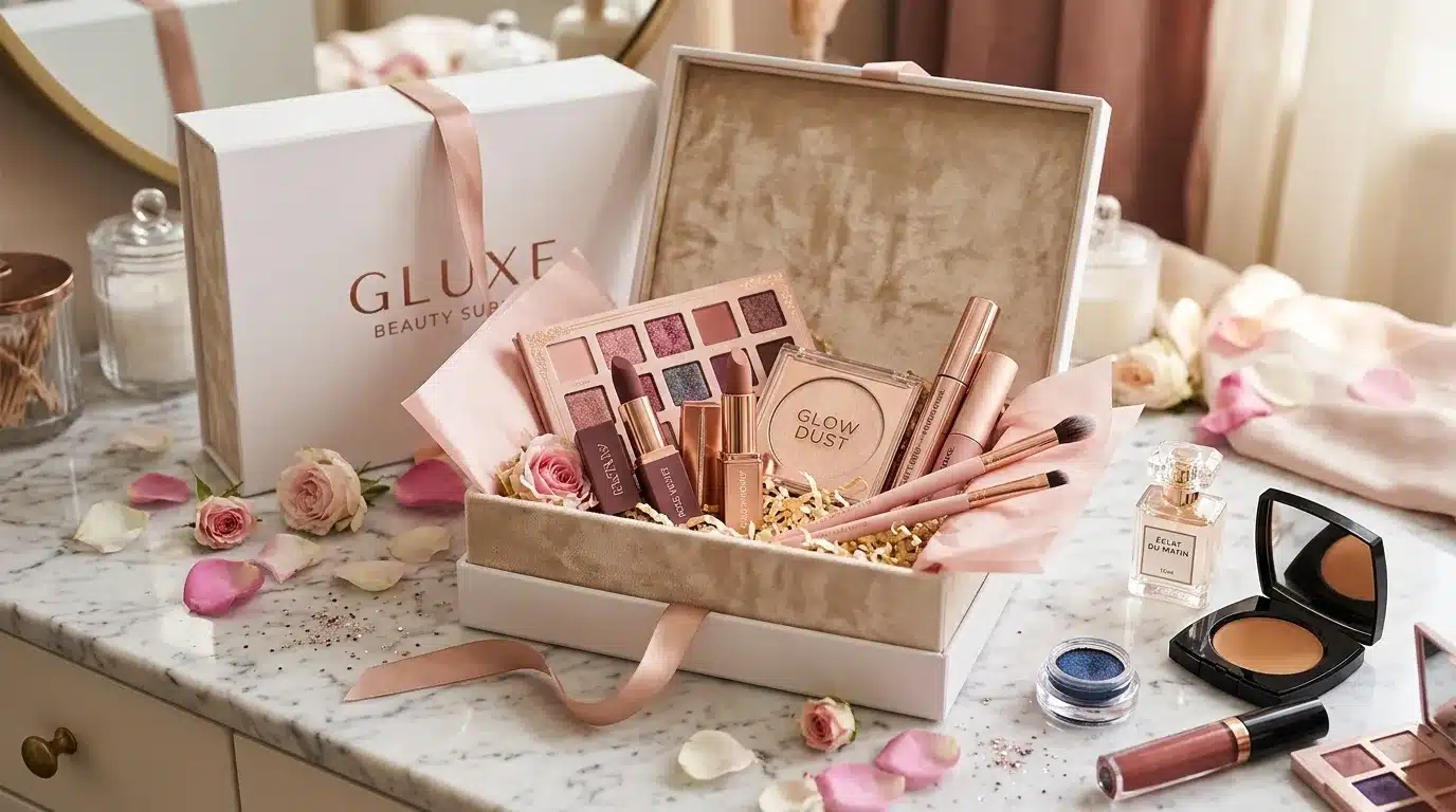 Coffret cadeau maquillage GLUXE avec cosmétiques et accessoires