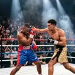 Deux boxeurs s'affrontent sur le ring devant la foule