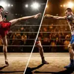 Deux boxeurs s'affrontent dans un ring éclairé