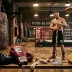Boxeur musclé s'entraîne dans un gym avec équipements de boxe professionnels