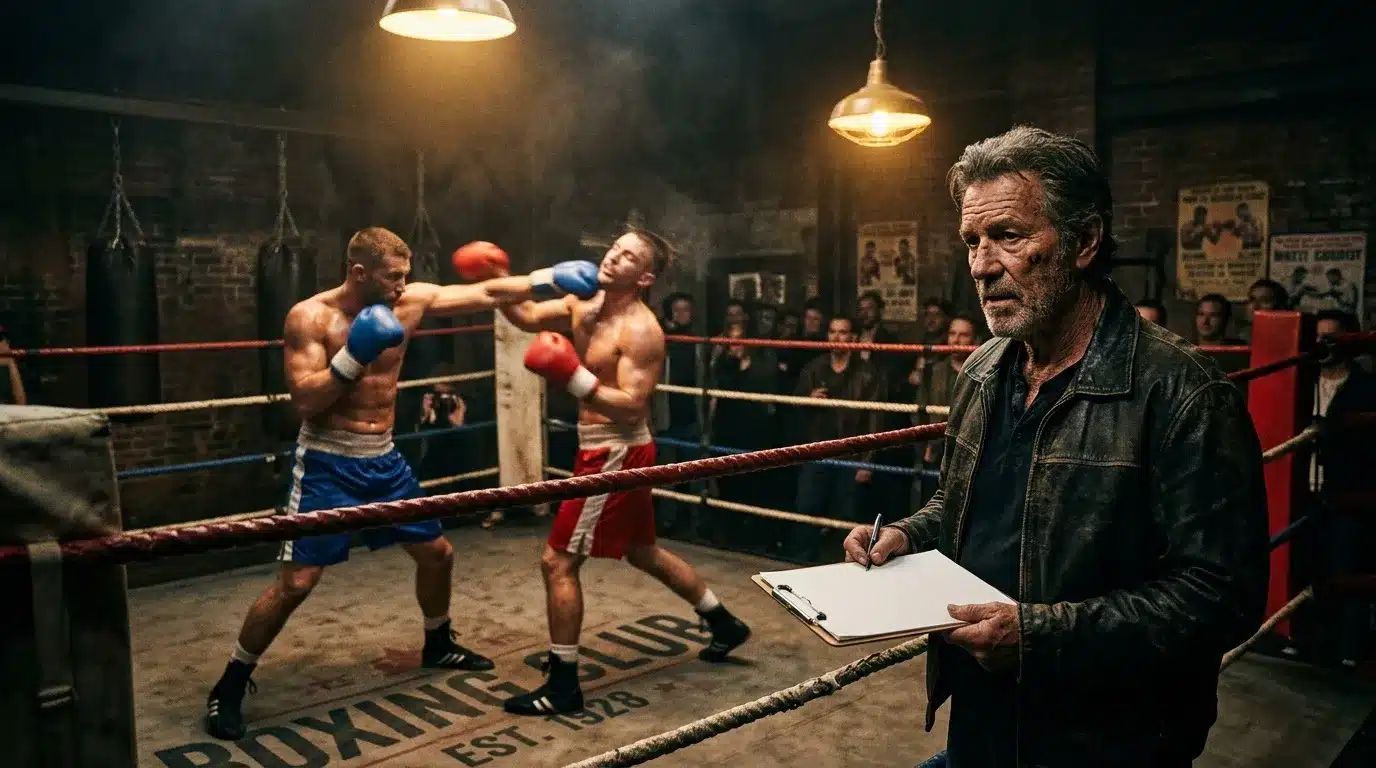 Entraîneur prenant notes lors d'un match de boxe en ring