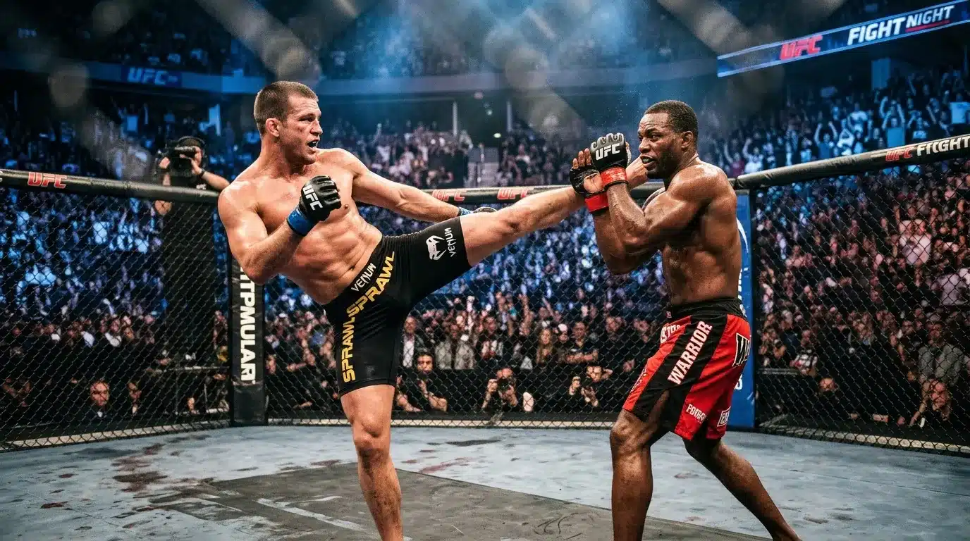 Deux combattants de MMA s'affrontent dans l'octogone UFC