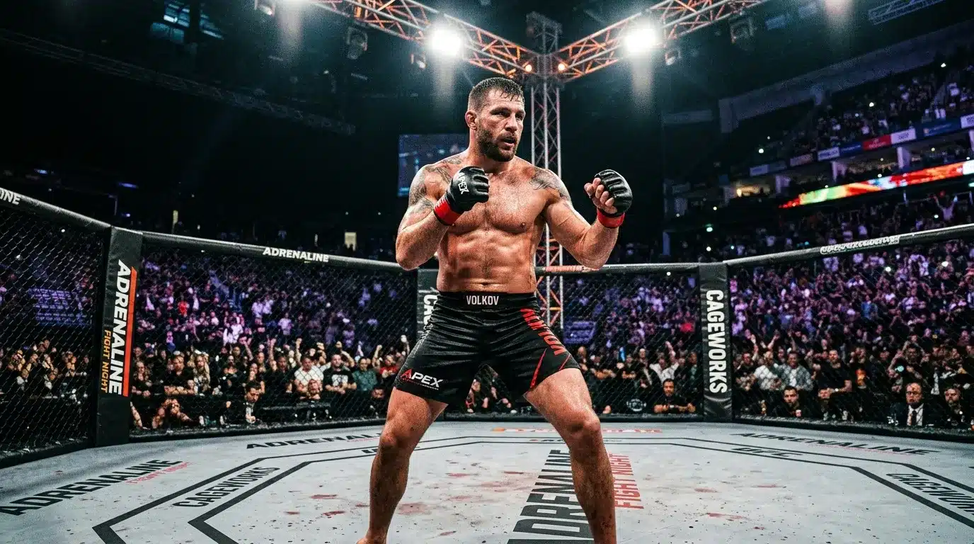 Athlète musclé en tenue de combat dans l'octogone