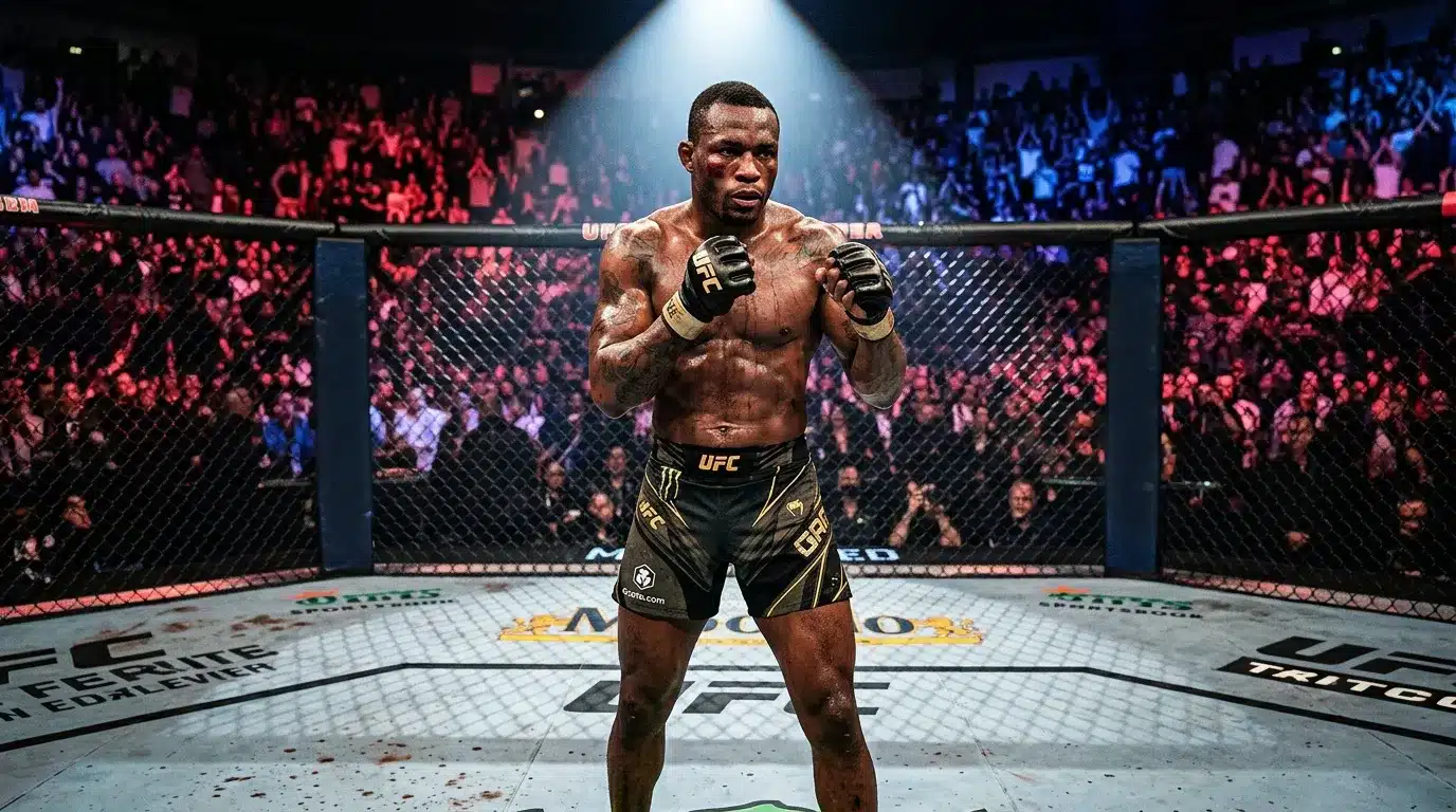 Athlète MMA en garde offensive dans l'octogone UFC